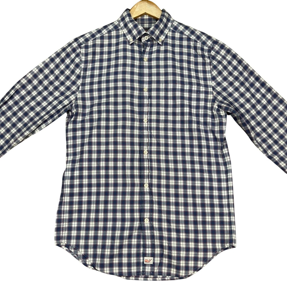 Vineyard Vines Shirt Mens XS Blue White Gingham Check Button Down Whale EUC